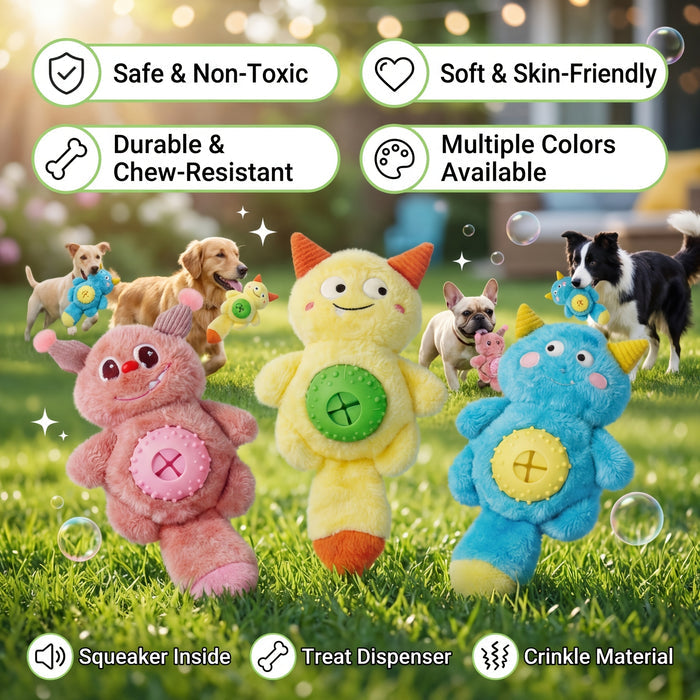 Squeaky Plush Dog Toy with Treat Dispenser for Interactive Play & Training
