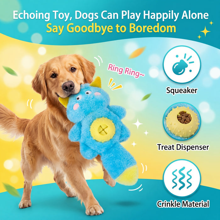 Squeaky Plush Dog Toy with Treat Dispenser for Interactive Play & Training
