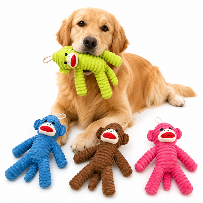 Squeaky Plush Monkey Dog Toy – Durable Interactive Chew & Fetch Toy