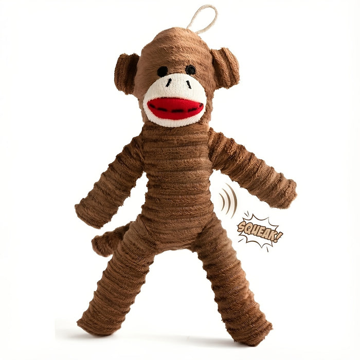 Squeaky Plush Monkey Dog Toy – Durable Interactive Chew & Fetch Toy