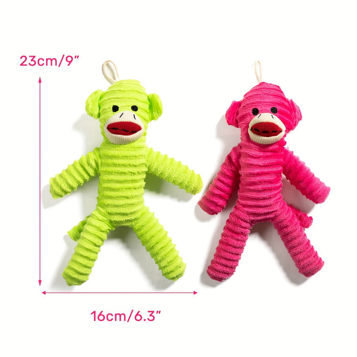 Squeaky Plush Monkey Dog Toy – Durable Interactive Chew & Fetch Toy