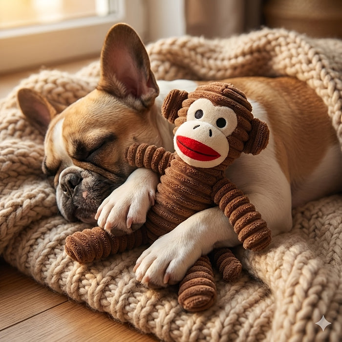 Squeaky Plush Monkey Dog Toy – Durable Interactive Chew & Fetch Toy