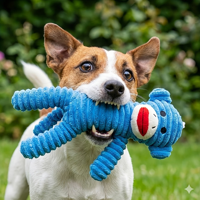 Squeaky Plush Monkey Dog Toy – Durable Interactive Chew & Fetch Toy