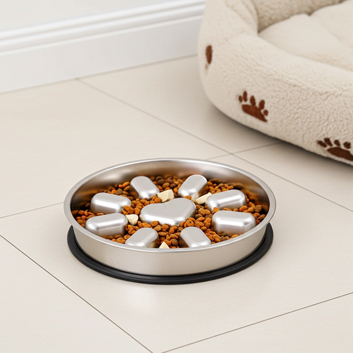 Stainless Steel Slow Feeder Dog Bowl | Anti-Choke Non-Slip Pet Bowl