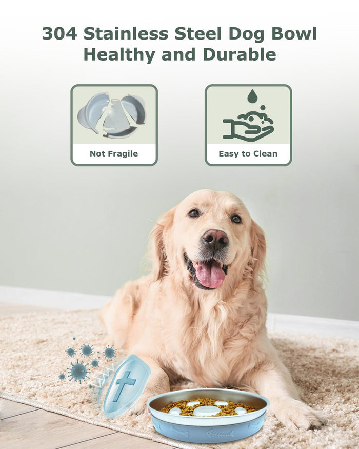 Stainless Steel Slow Feeder Dog Bowl with Non-Slip Silicone Mat for Dogs