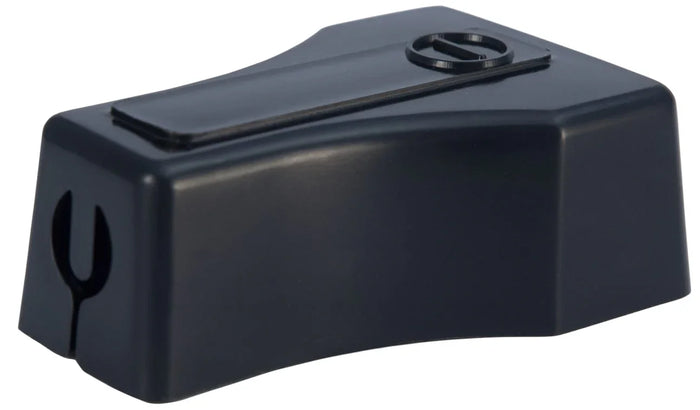 Black straight clamp terminal protector with snap-fit design for battery terminals
