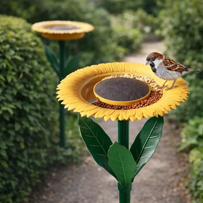 Sunflower Bird Feeder & Bird Bath Station – Decorative Garden Bird Feeder