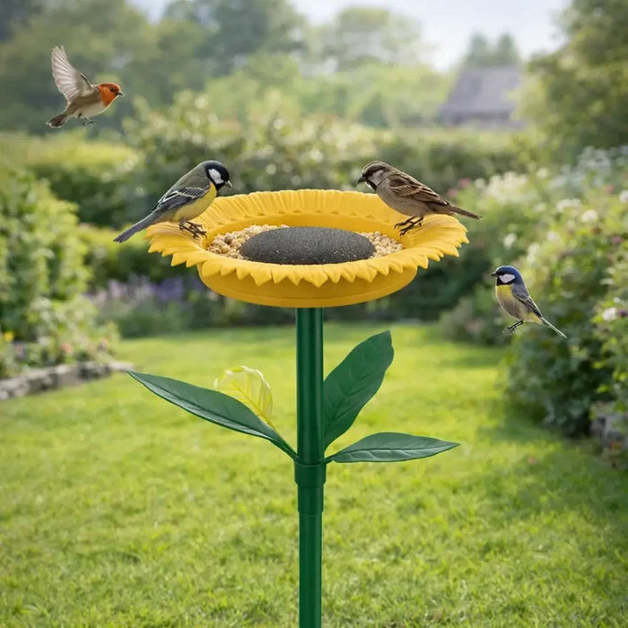 Sunflower Bird Feeder & Bird Bath Station – Decorative Garden Bird Feeder