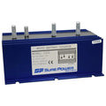 120 amp multi battery isolator with three output terminals and blue metal casing