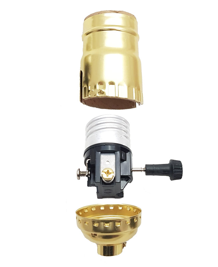 Table Lamp Wiring Kit with Turn Knob Socket, Adjustable Harp, and Brass Plated Finish
