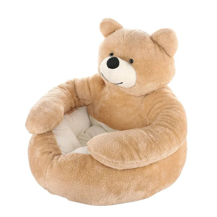 Teddy Bear Pet Bed | Soft Plush Calming Bed for Cats & Small Dogs