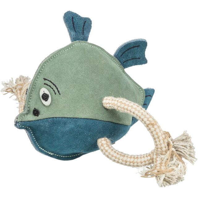 Trixie Leather Fish on Rope | Eco Dog Toy