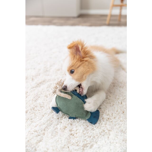 Trixie Leather Fish on Rope | Eco Dog Toy