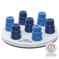 Dog activity toy with blue and white design on a white background