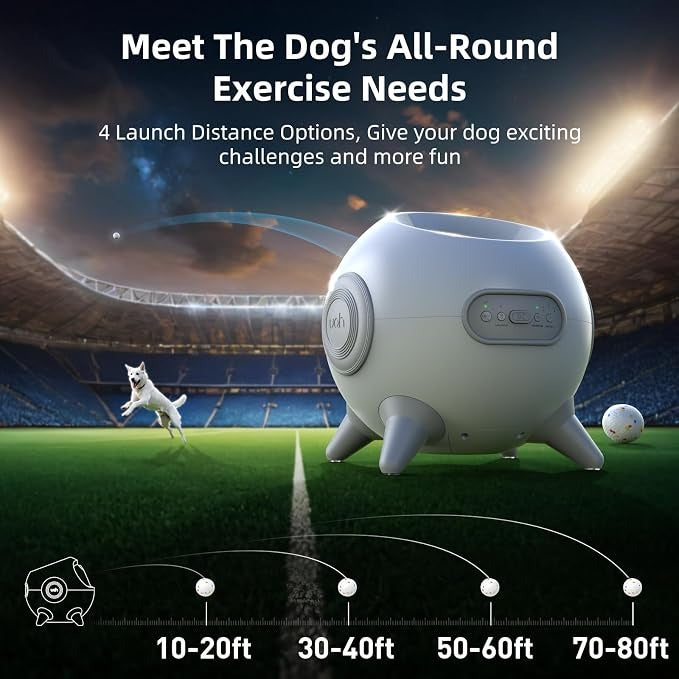 uahpet Dog Ball Launcher with Obstacle Detection – 20-80ft