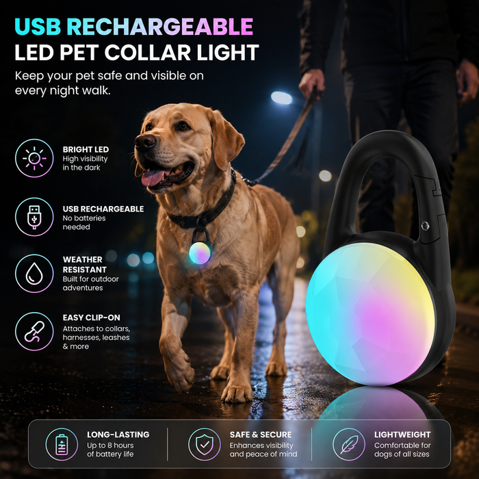 USB Rechargeable LED Pet Collar Light for Safe Night Walks & Outdoor Use