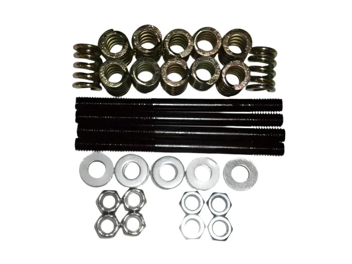 Vacuum stud spring kit with threaded rods, washers, nuts, and coil springs arranged neatly