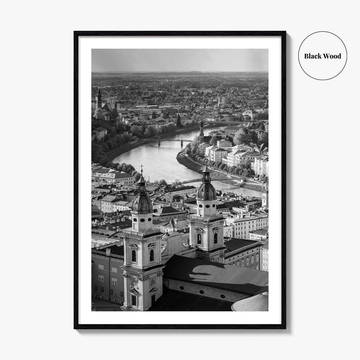 Salzburg Skyline Black and White Fine Art Photo Print, Salzburger Land Austria Poster
