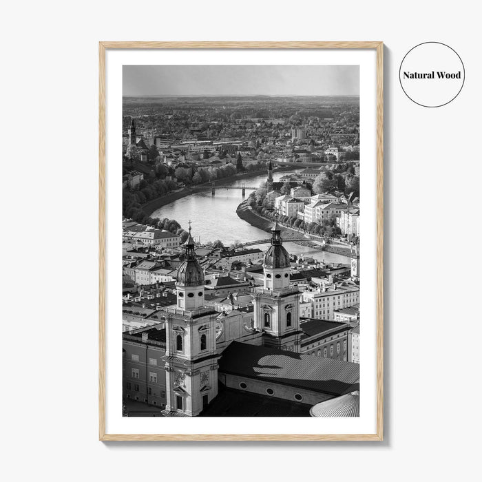Salzburg Skyline Black and White Fine Art Photo Print, Salzburger Land Austria Poster