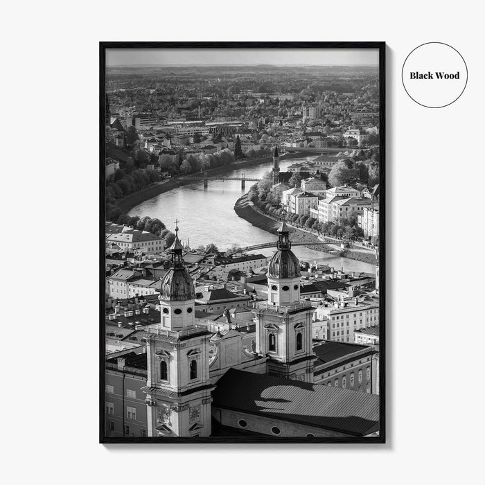 Salzburg Skyline Black and White Fine Art Photo Print, Salzburger Land Austria Poster