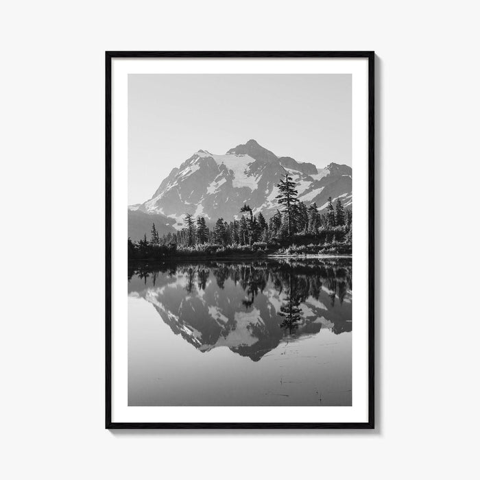 Washington State Black and White Fine Art Photo Print, Mount Shuksan Picture Lake Poster