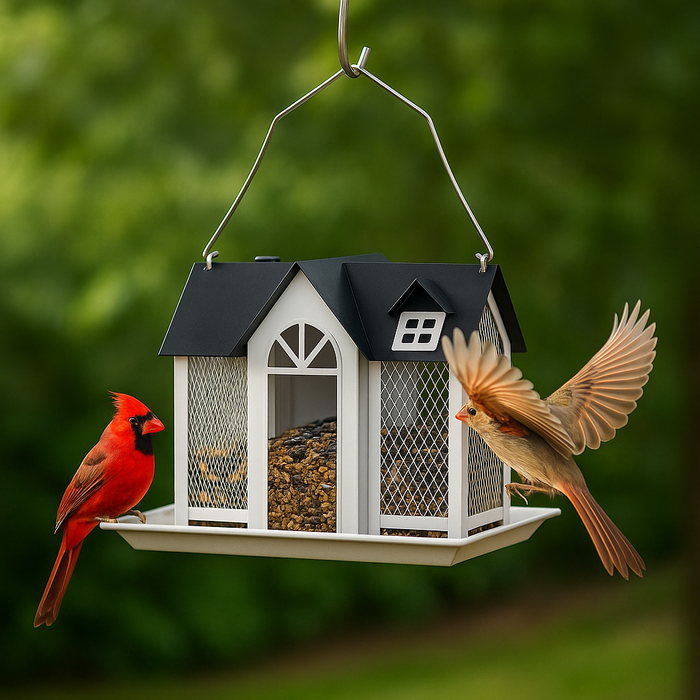 Weatherproof Hanging Bird Feeder House – Metal Birdhouse Feeding Station