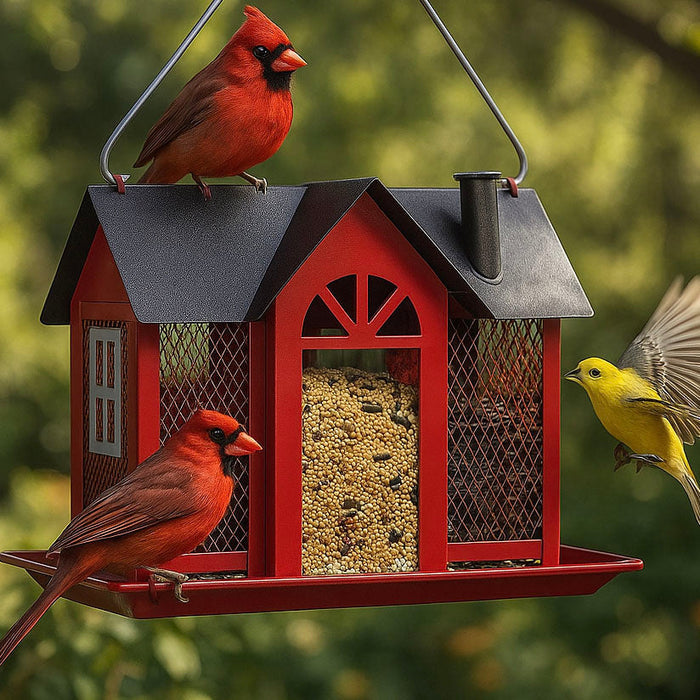 Weatherproof Hanging Bird Feeder House – Metal Birdhouse Feeding Station