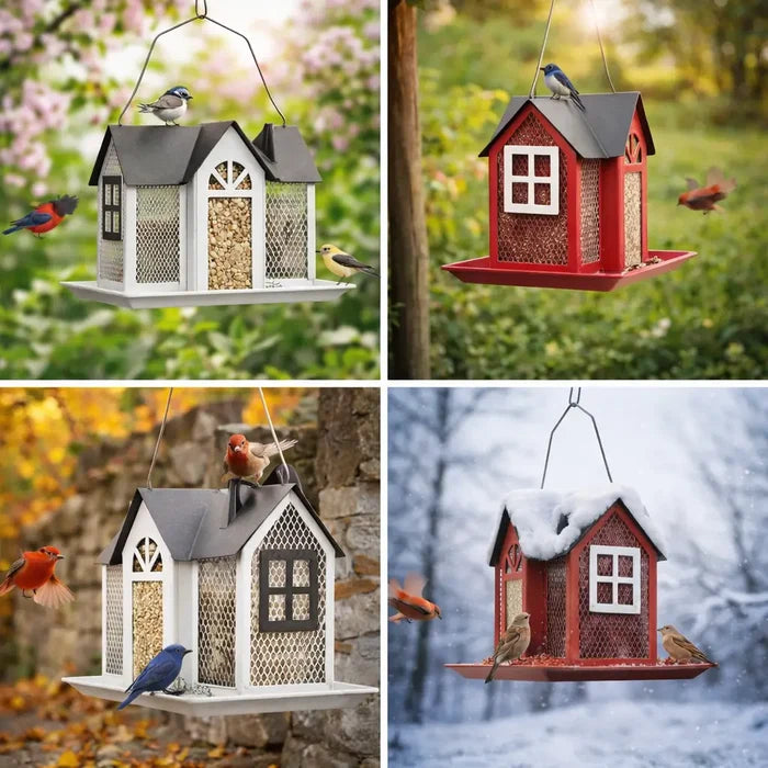 Weatherproof Hanging Bird Feeder House – Metal Birdhouse Feeding Station