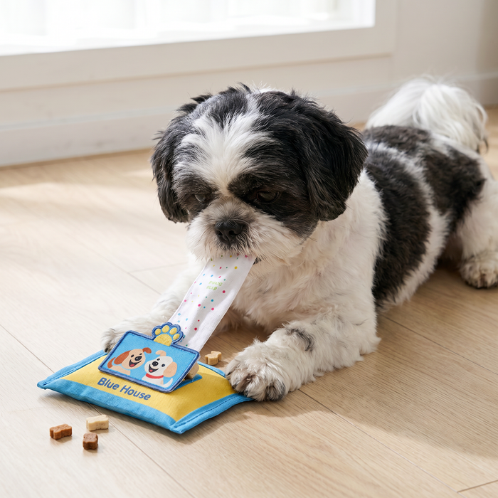 Wet Wipe Snuffle Dog Toy | Squeaky Nosework Puzzle with Hidden Treat Pocket