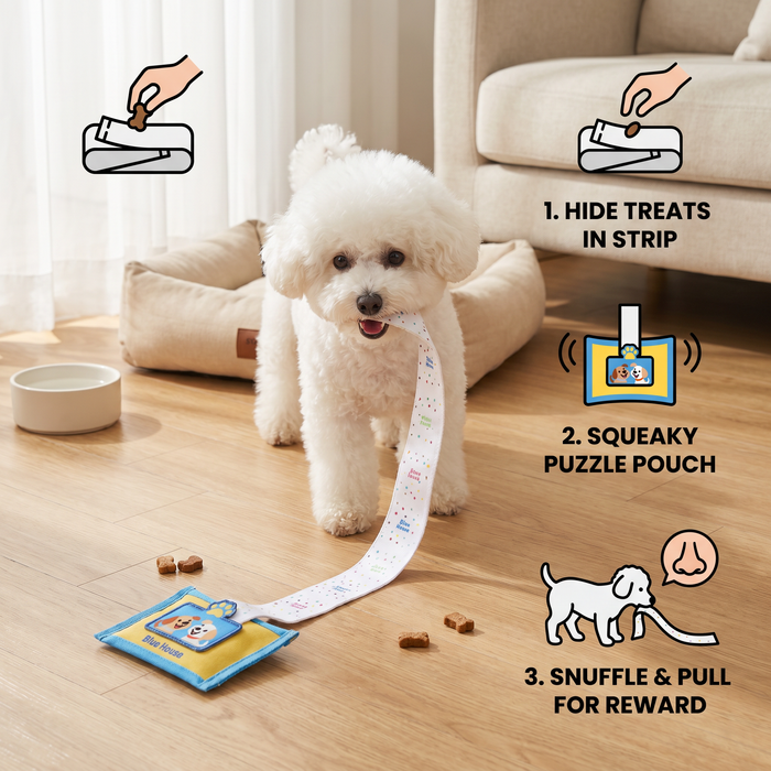 Wet Wipe Snuffle Dog Toy | Squeaky Nosework Puzzle with Hidden Treat Pocket