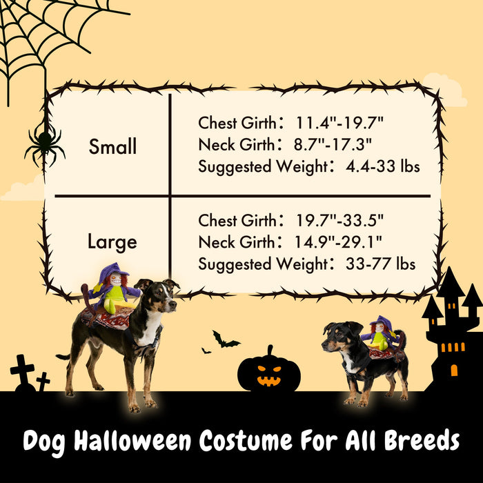 Witch Riding Dog Halloween Costume – Funny LED Pet Costume with Harness