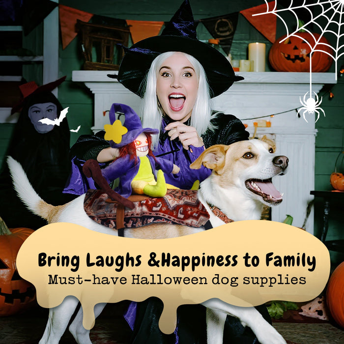 Witch Riding Dog Halloween Costume – Funny LED Pet Costume with Harness