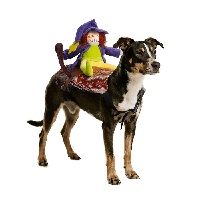 Witch Riding Dog Halloween Costume – Funny LED Pet Costume with Harness