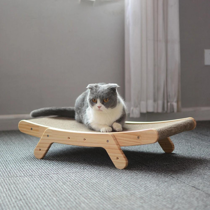 Wood Cat Scratcher Ramp – Ergonomic Curve for Healthy Claws & Play