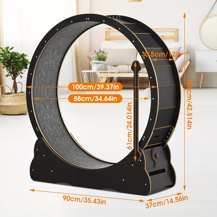 Wooden Cat Exercise Wheel with Locking Brake & Interactive Teaser