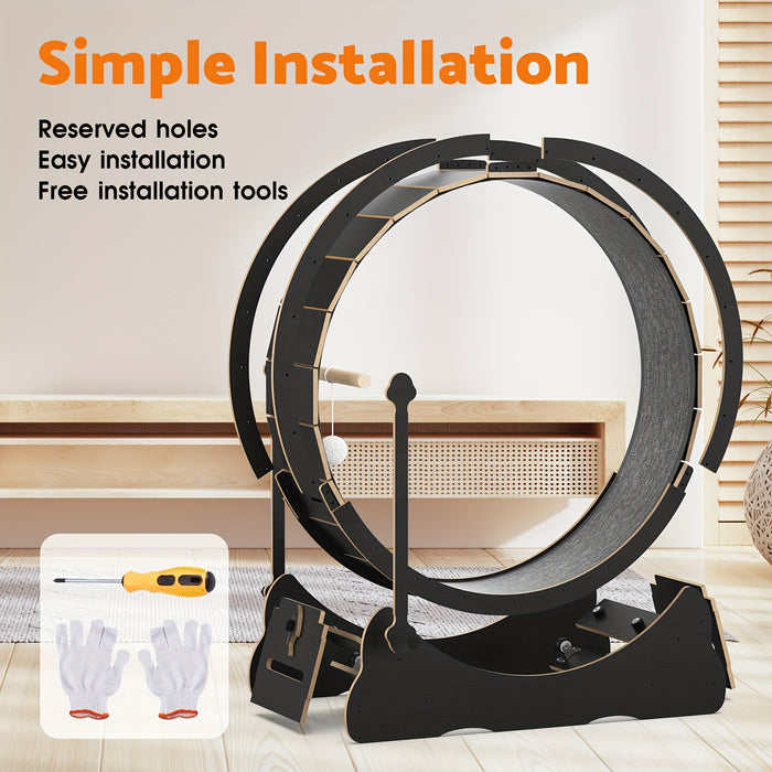 Wooden Cat Exercise Wheel with Locking Brake & Interactive Teaser
