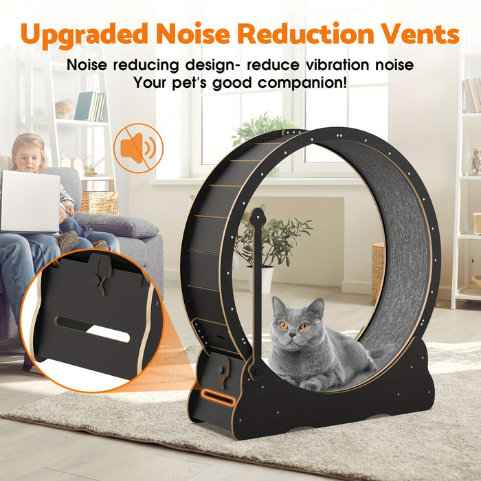 Wooden Cat Exercise Wheel with Locking Brake & Interactive Teaser